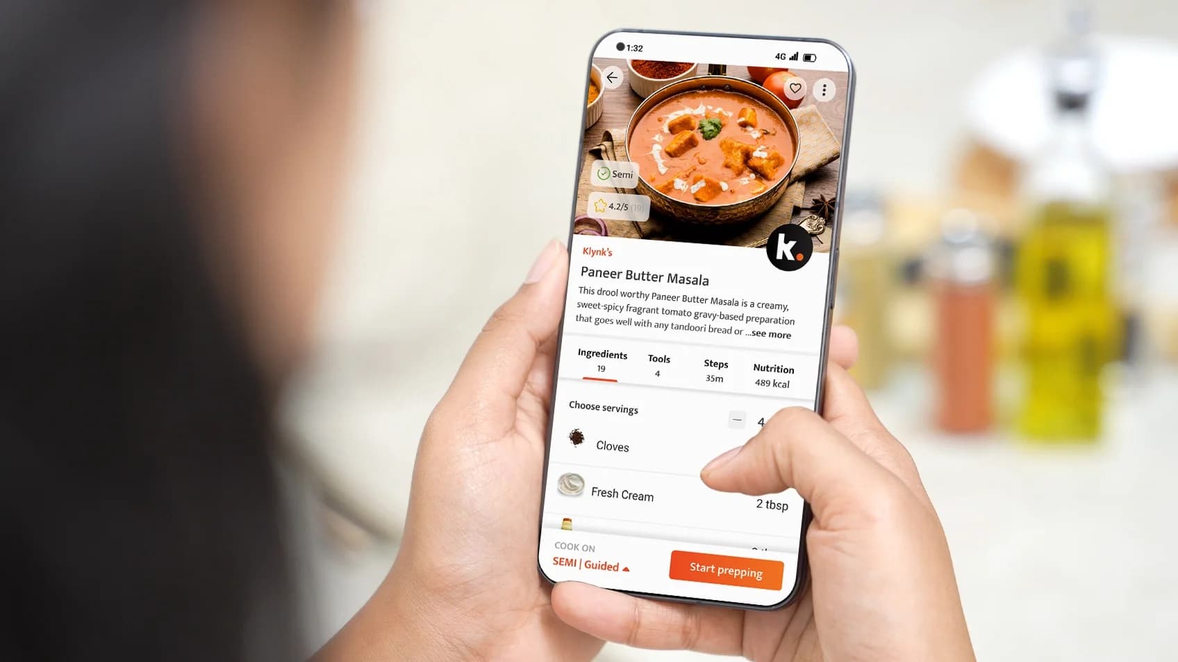 Klynk app recipe selection screen